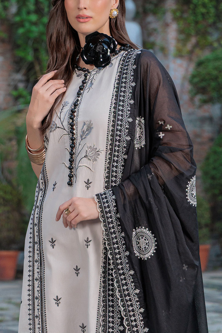 3 Piece Embroidered Lawn Suit with Embroidered Denting Dupatta