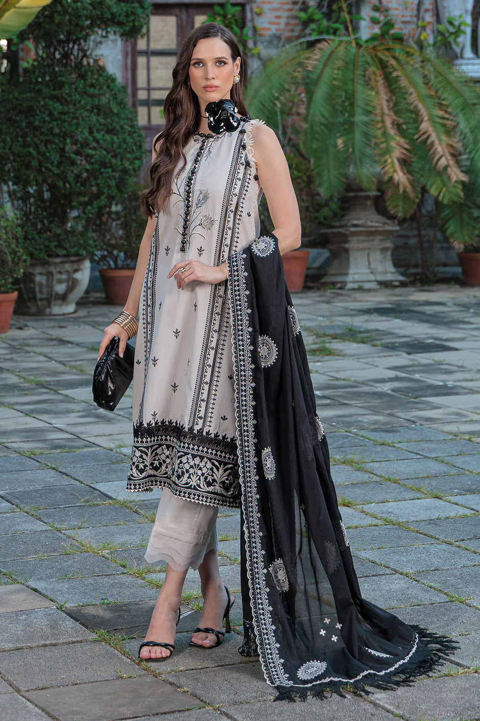 3 Piece Embroidered Lawn Suit with Embroidered Denting Dupatta