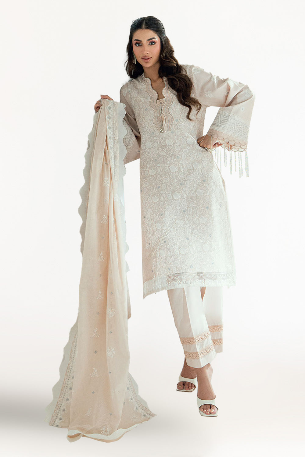 3 Piece Embroidered Lawn Suit with Embroidered Denting Dupatta