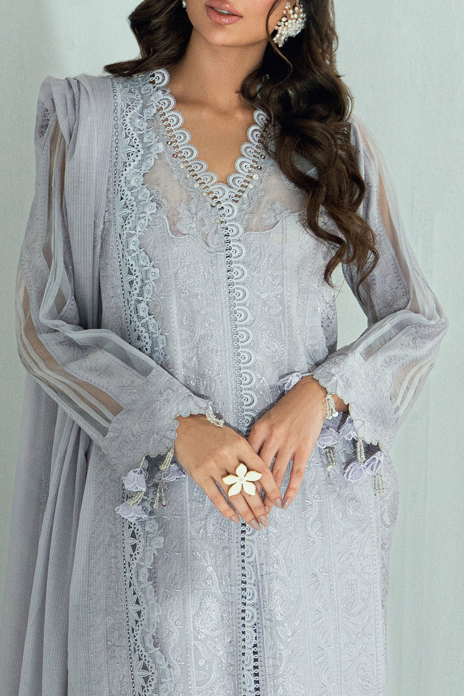 3 Piece Embroidered Lawn Suit with Embroidered Denting Dupatta