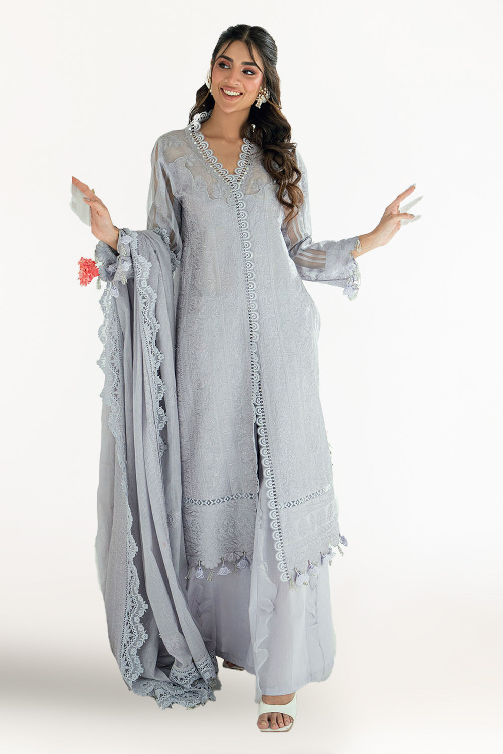 3 Piece Embroidered Lawn Suit with Embroidered Denting Dupatta