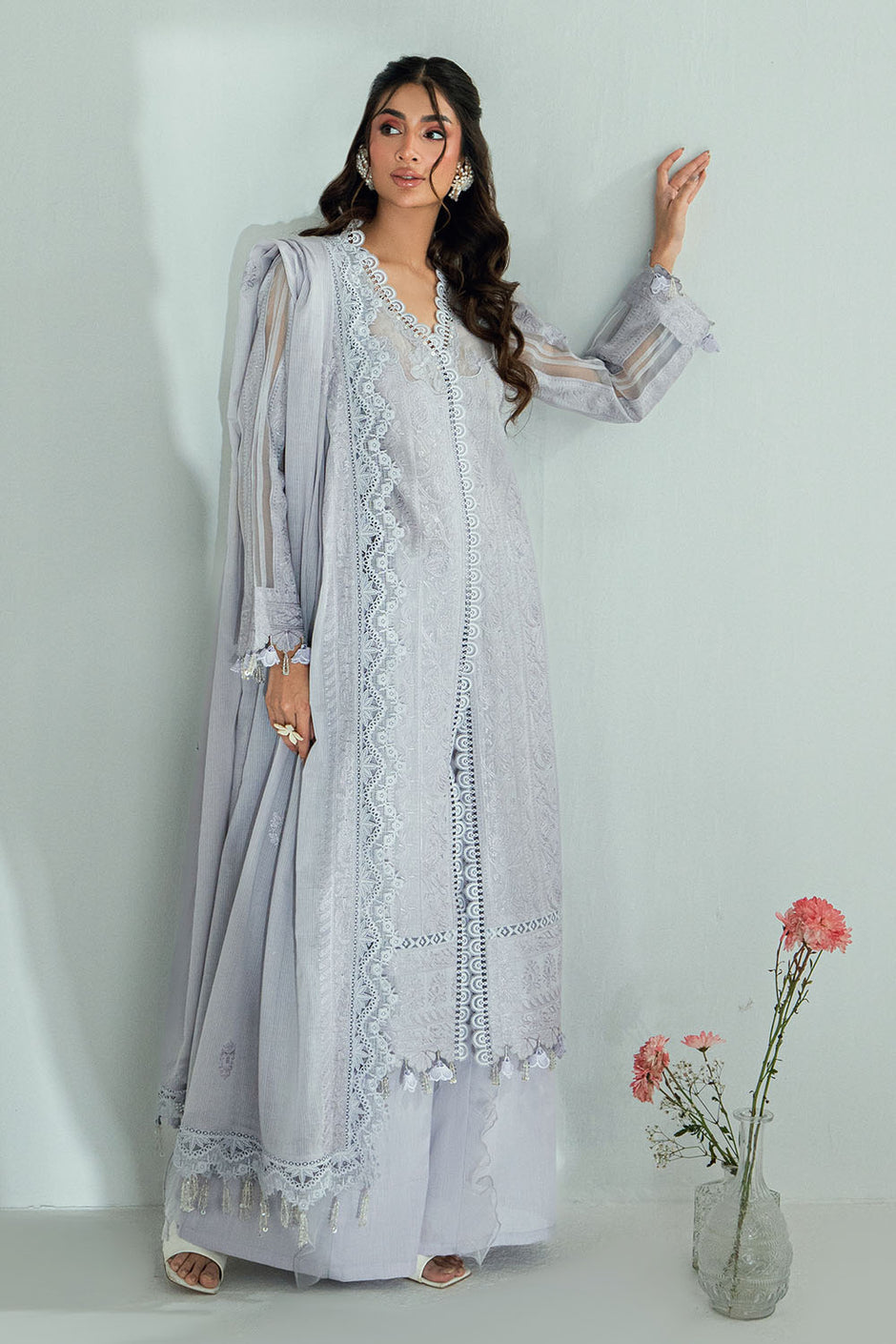 3 Piece Embroidered Lawn Suit with Embroidered Denting Dupatta