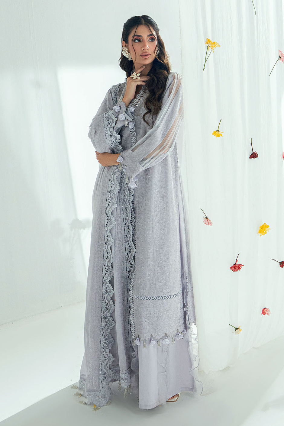 3 Piece Embroidered Lawn Suit with Embroidered Denting Dupatta
