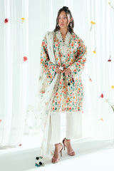 3 Piece Embroidered Printed Lawn Suit with Embroidered Denting Dupatta DN-62022