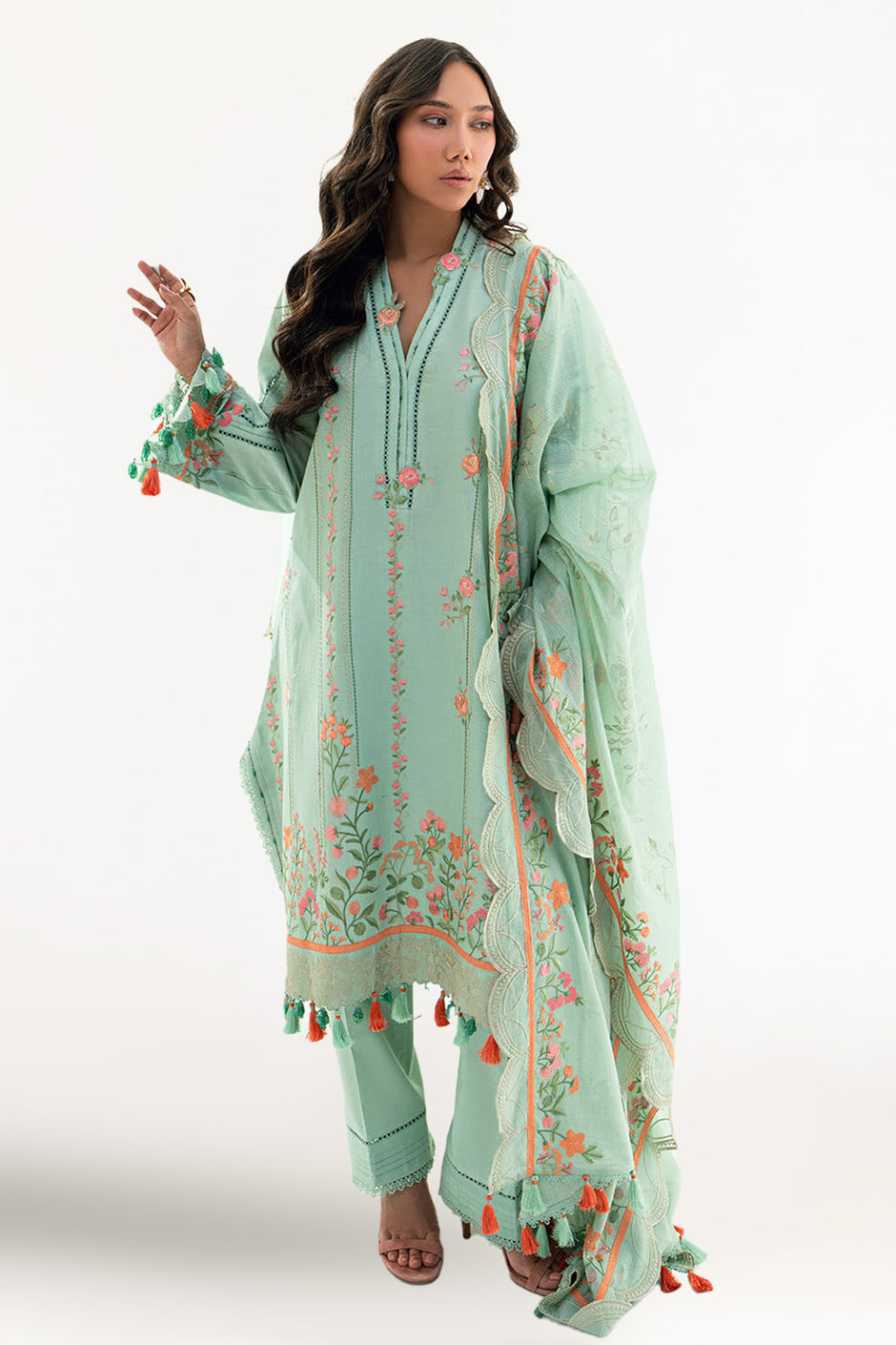 3 Piece Embroidered Lawn Suit with Embroidered Denting Dupatta