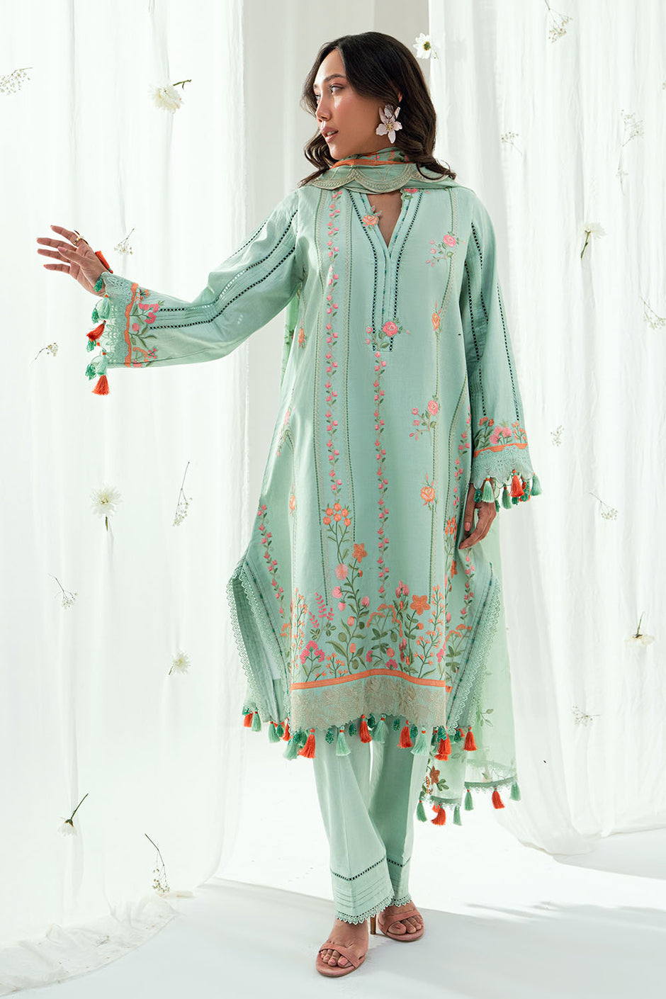 3 Piece Embroidered Lawn Suit with Embroidered Denting Dupatta