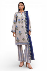 3 Piece Printed Lawn Suit with Embroidered Denting Dupatta and Printed Trouser DN-62012