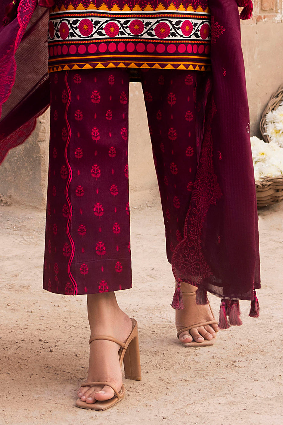 3 Piece Printed Lawn Suit with Embroidered Denting Dupatta and Printed Trouser