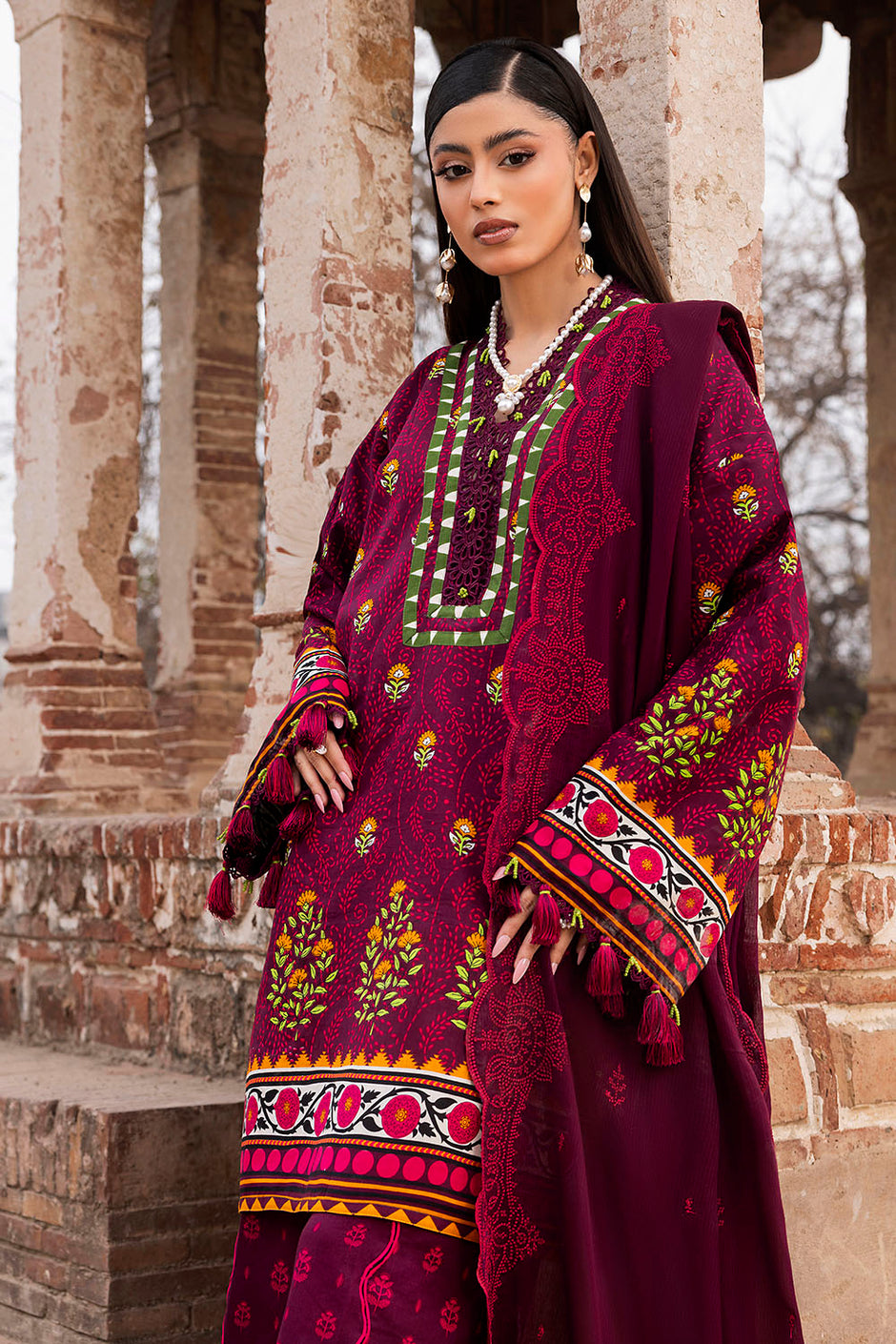 3 Piece Printed Lawn Suit with Embroidered Denting Dupatta and Printed Trouser