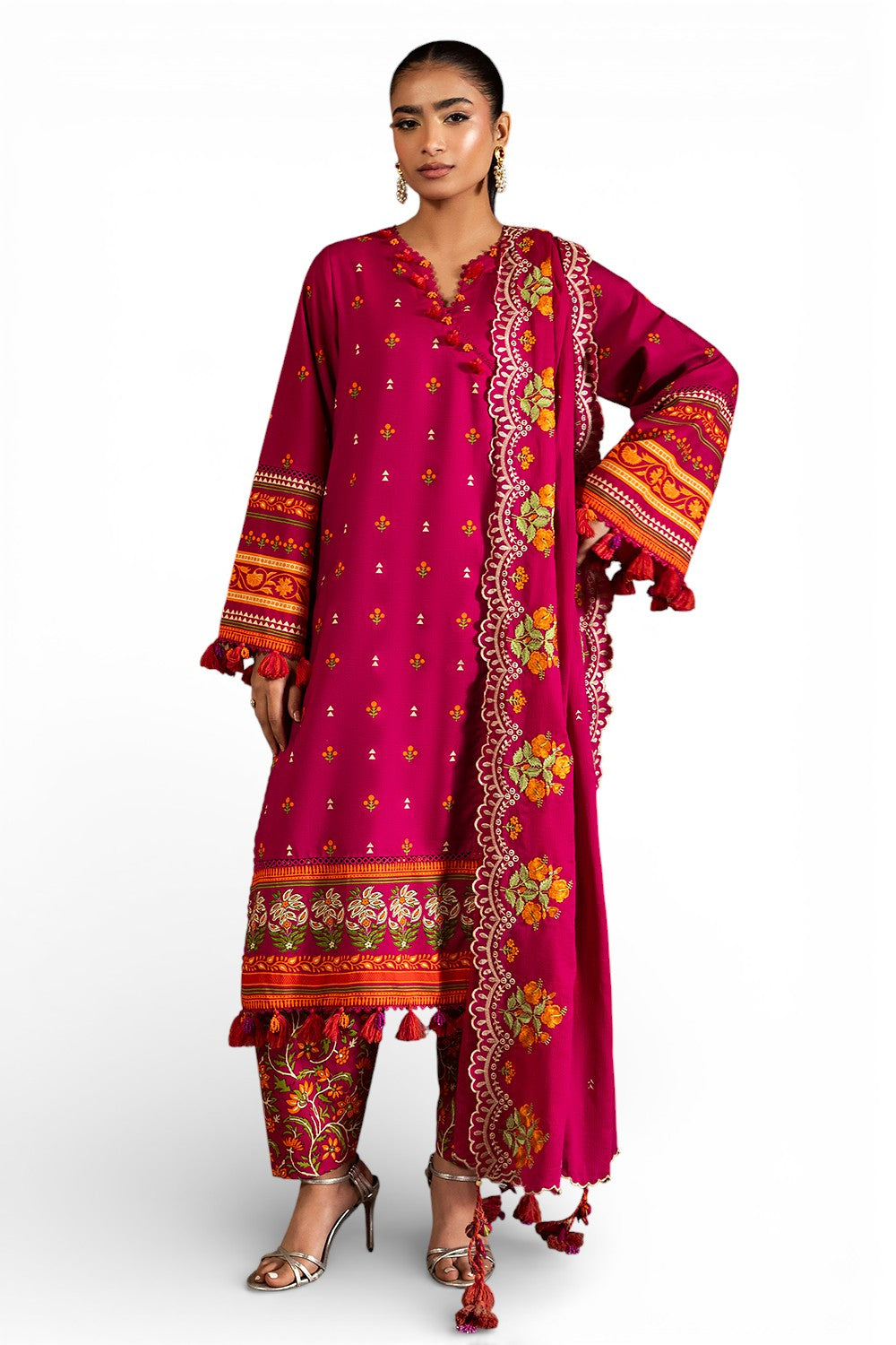 3 Piece Printed Lawn Suit with Embroidered Denting Dupatta and Printed Trouser DN-62014