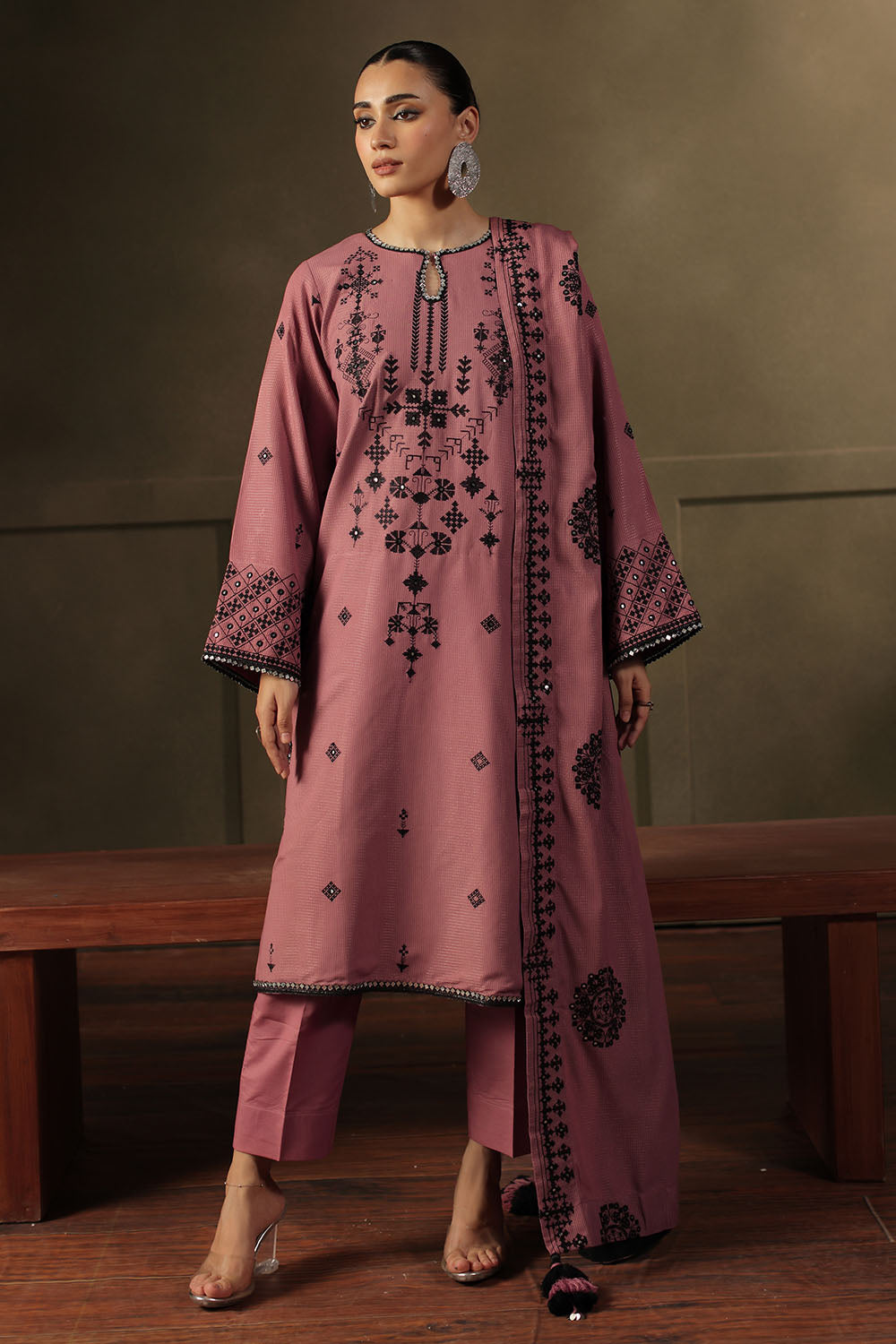 3 Piece Embroidered Linen Mehsuri Suit