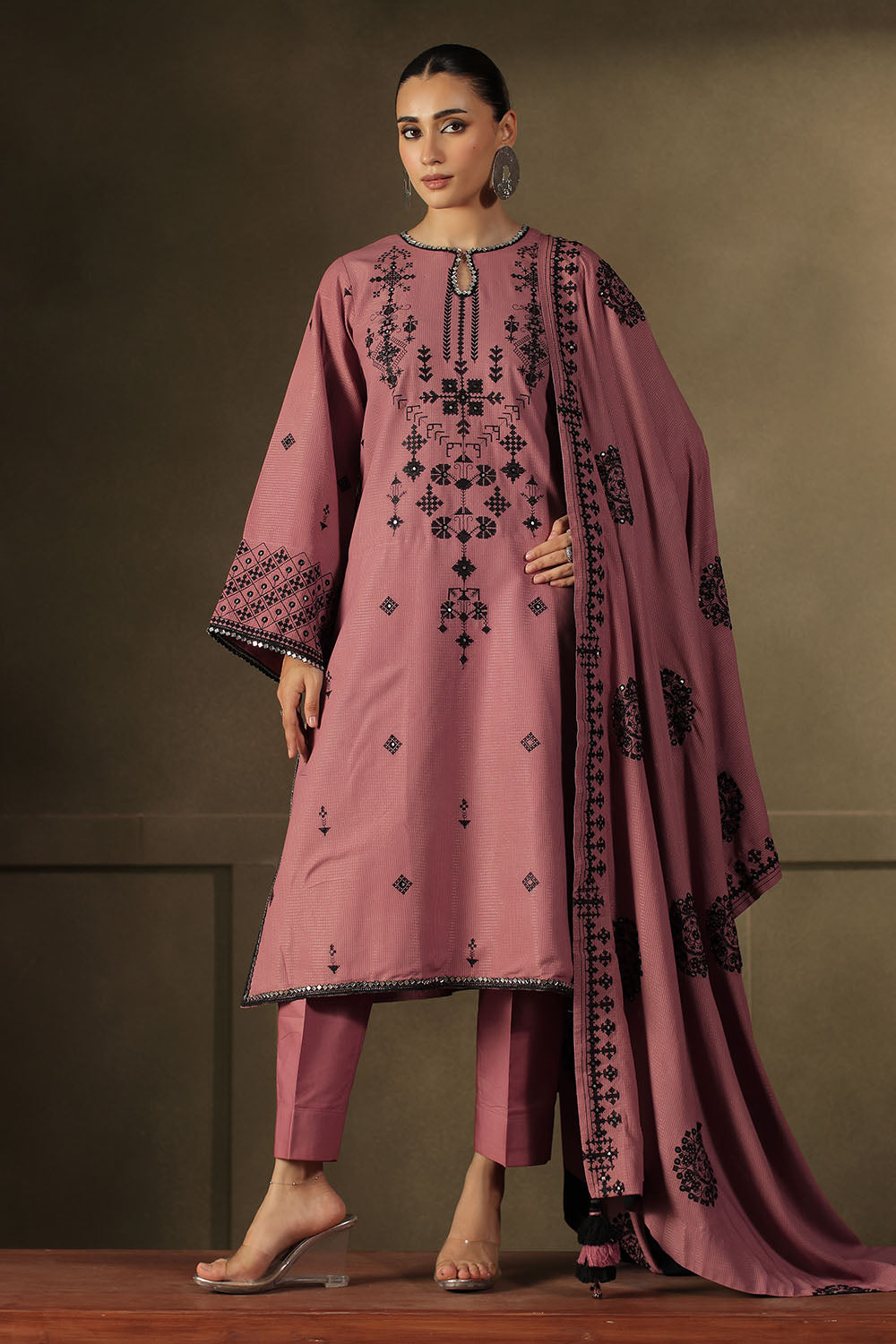 3 Piece Embroidered Linen Mehsuri Suit