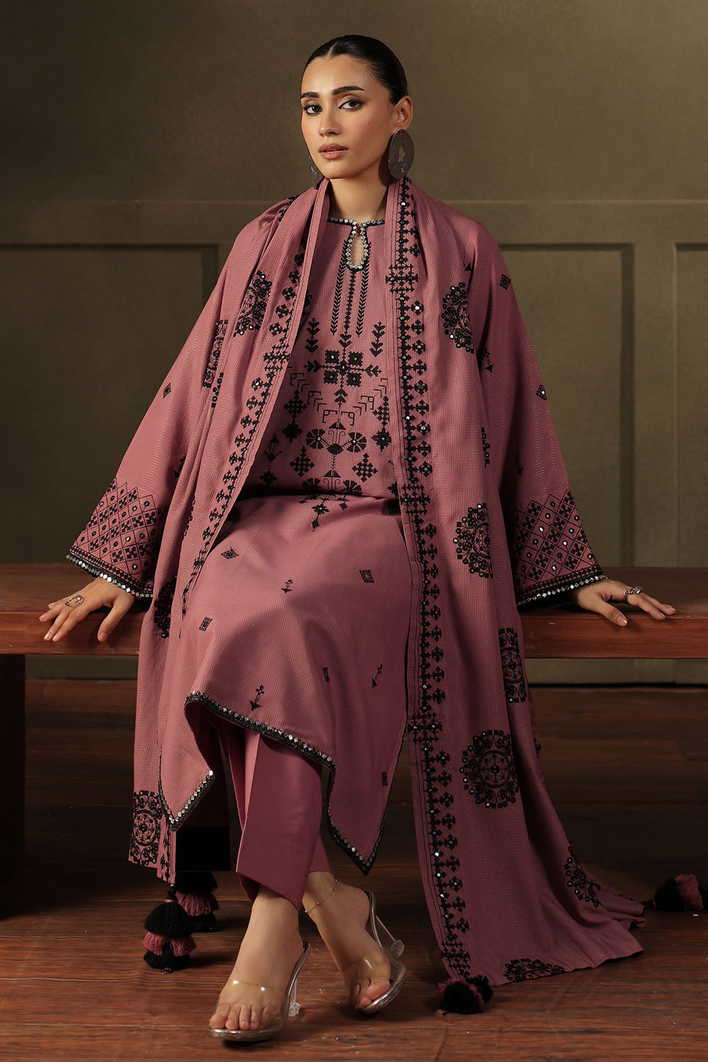 3 Piece Embroidered Linen Mehsuri Suit