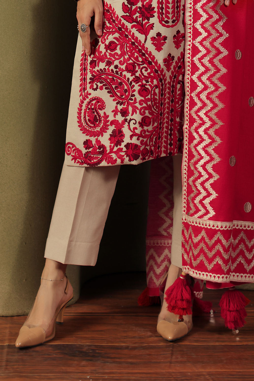 3 Piece Embroidered Linen Stripe Suit