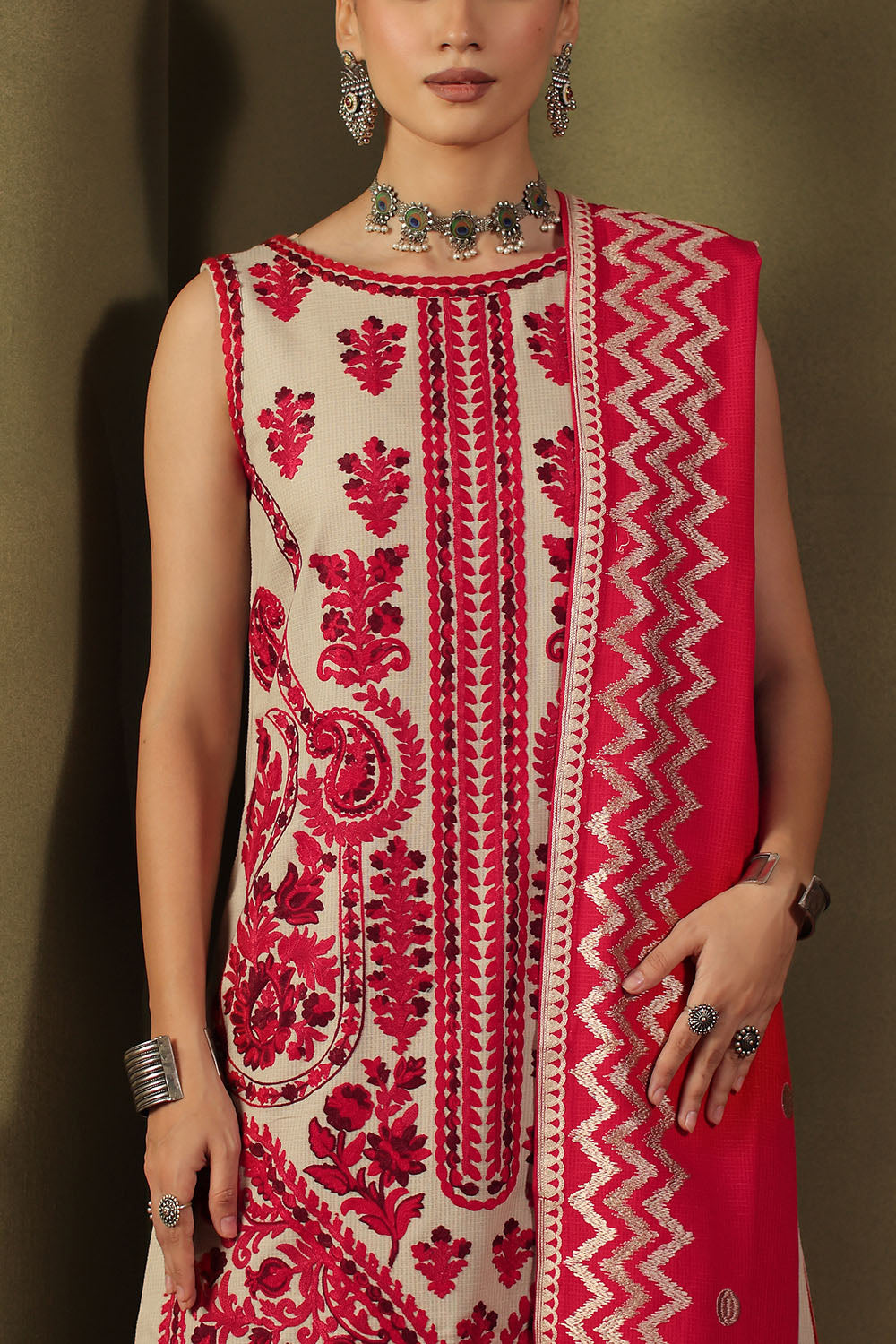3 Piece Embroidered Linen Stripe Suit