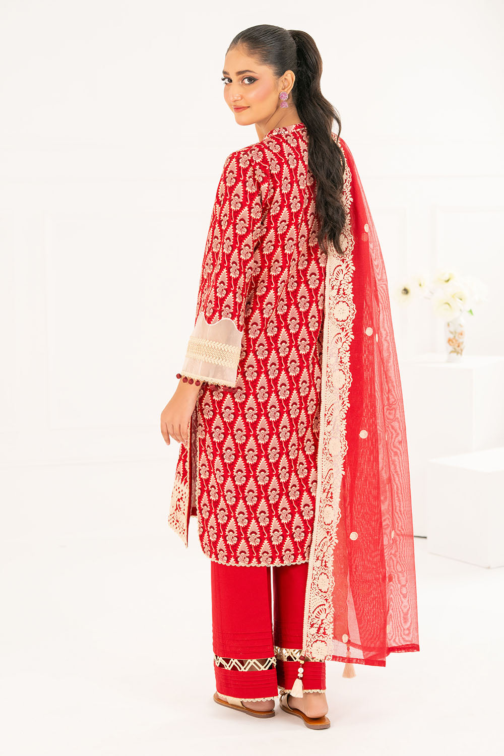 3 Piece Embroidered Khaddar Suit with Net Dupatta CN-52006