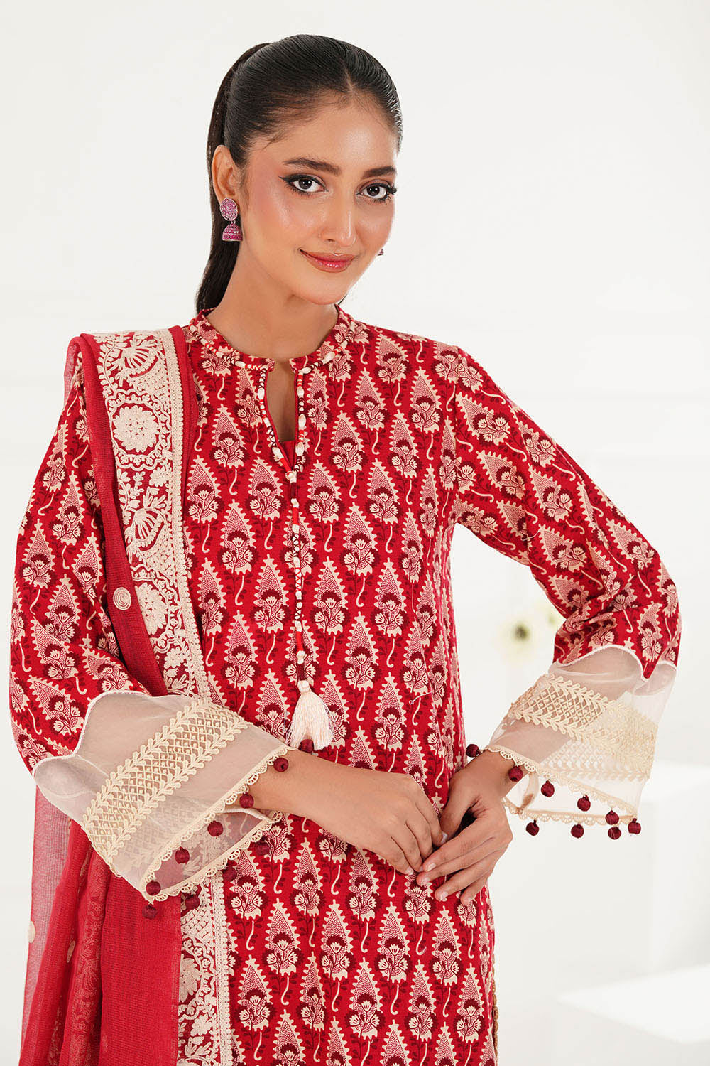 3 Piece Embroidered Khaddar Suit with Net Dupatta CN-52006