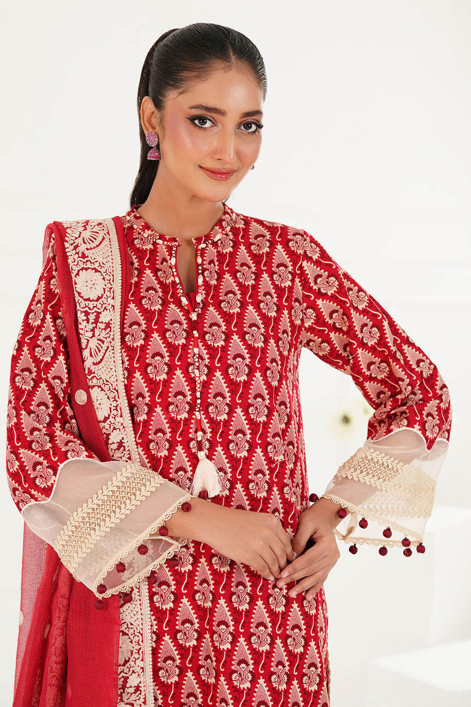 3 Piece Embroidered Khaddar Suit with Net Dupatta