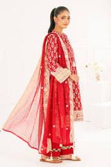 3 Piece Embroidered Khaddar Suit with Net Dupatta CN-52006