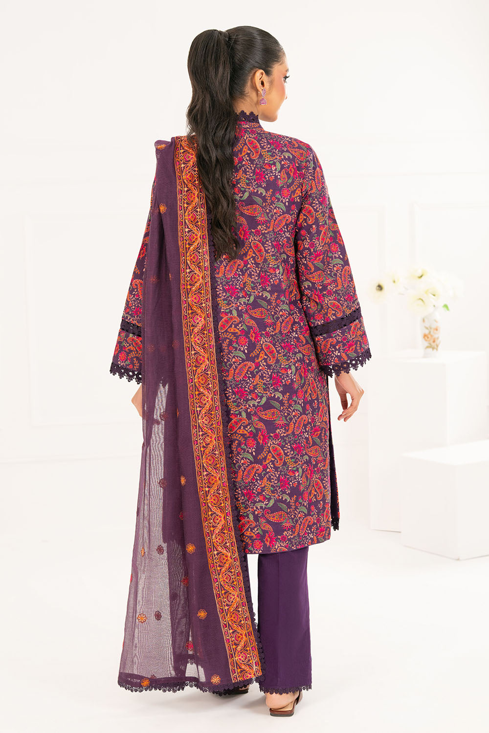 3 Piece Embroidered Khaddar Suit with Net Dupatta CN-52007