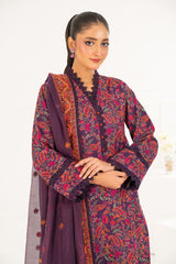 3 Piece Embroidered Khaddar Suit with Net Dupatta CN-52007