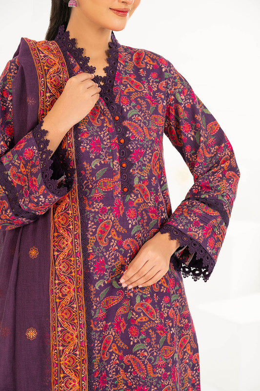 3 Piece Embroidered Khaddar Suit with Net Dupatta CN-52007