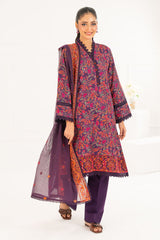 3 Piece Embroidered Khaddar Suit with Net Dupatta CN-52007