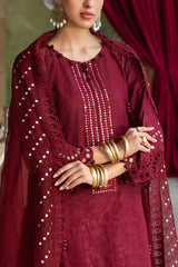 3 Piece Schiffli Embroidered Lawn Suit with Sequins Neckline and Net Dupatta FE-52015