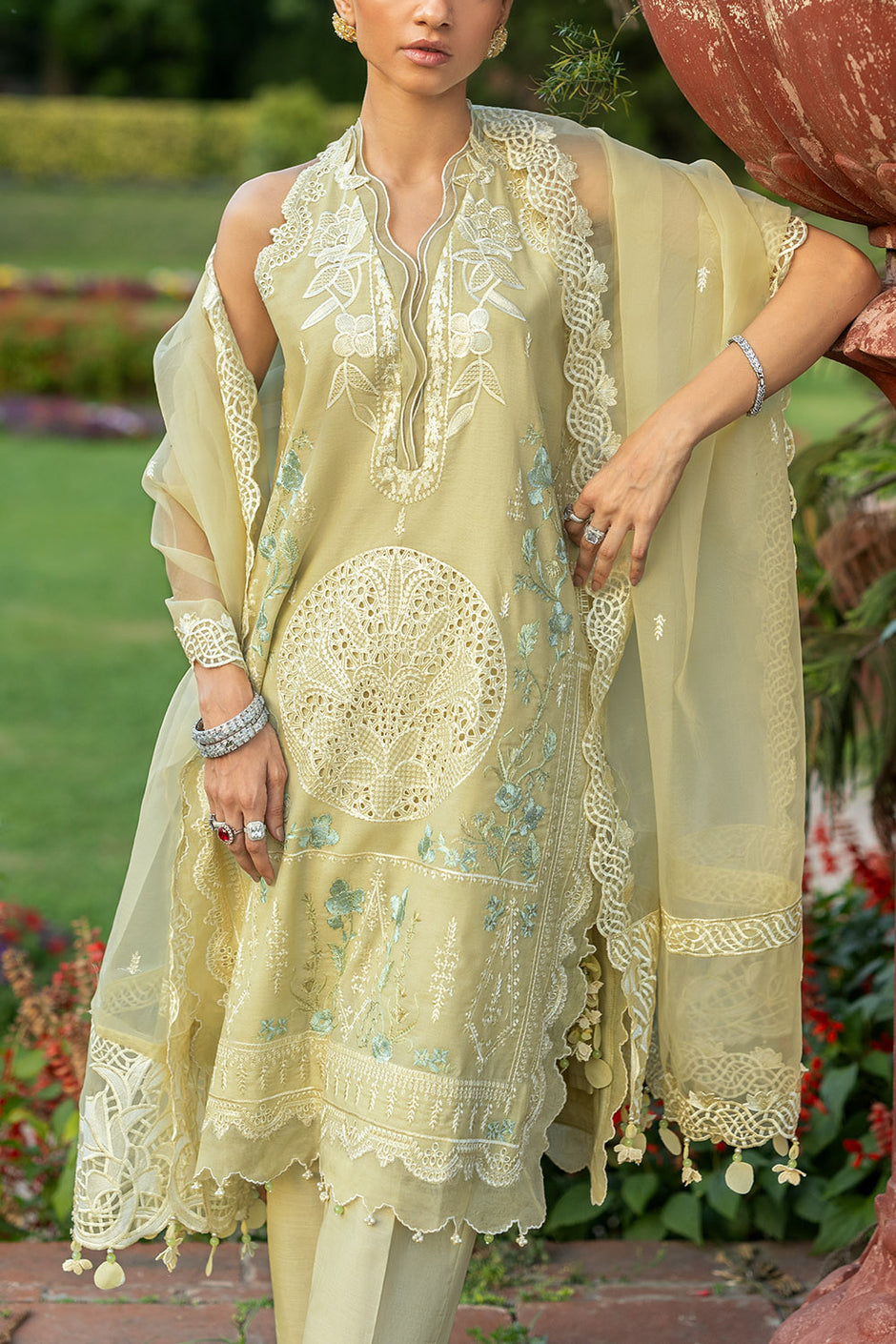 3 Piece Embroidered Paper Cotton Suit with Inner and Embroidered Organza Dupatta
