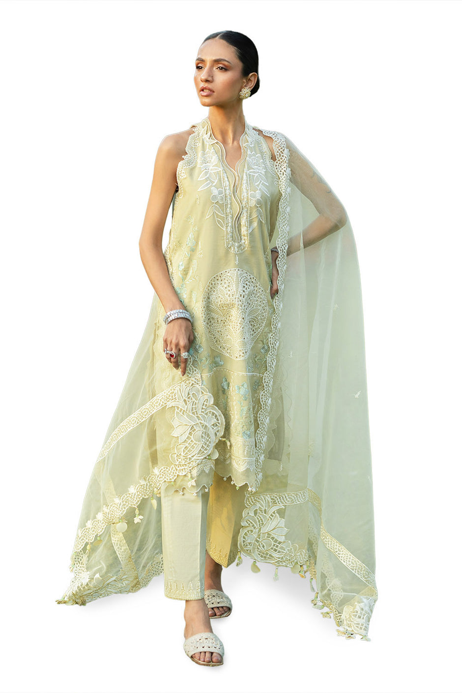 3 Piece Embroidered Paper Cotton Suit with Inner and Embroidered Organza Dupatta