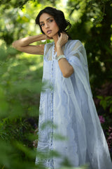 3 Piece Embroidered Paper Cotton Suit with Inner and Embroidered Borders and Embroidered Organza Dupatta