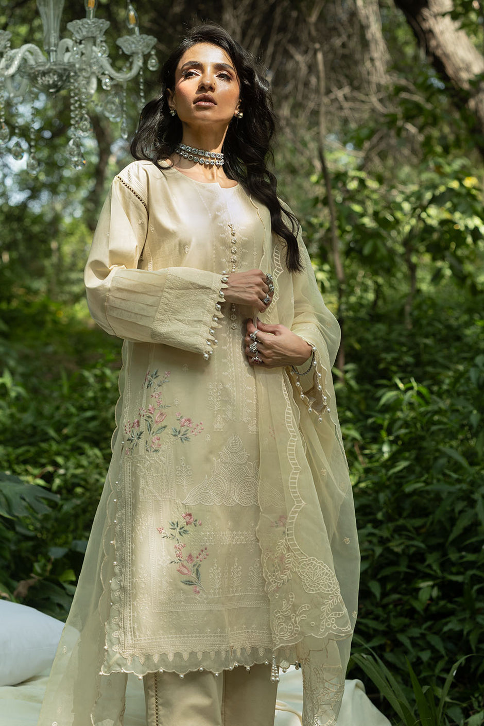 3 Piece Embroidered Lawn Suit and Embroidered Organza Dupatta
