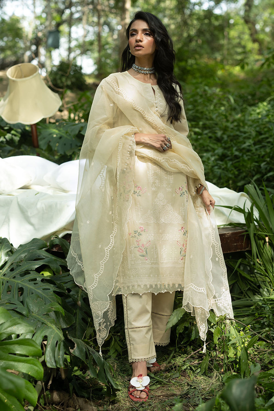 3 Piece Embroidered Lawn Suit and Embroidered Organza Dupatta