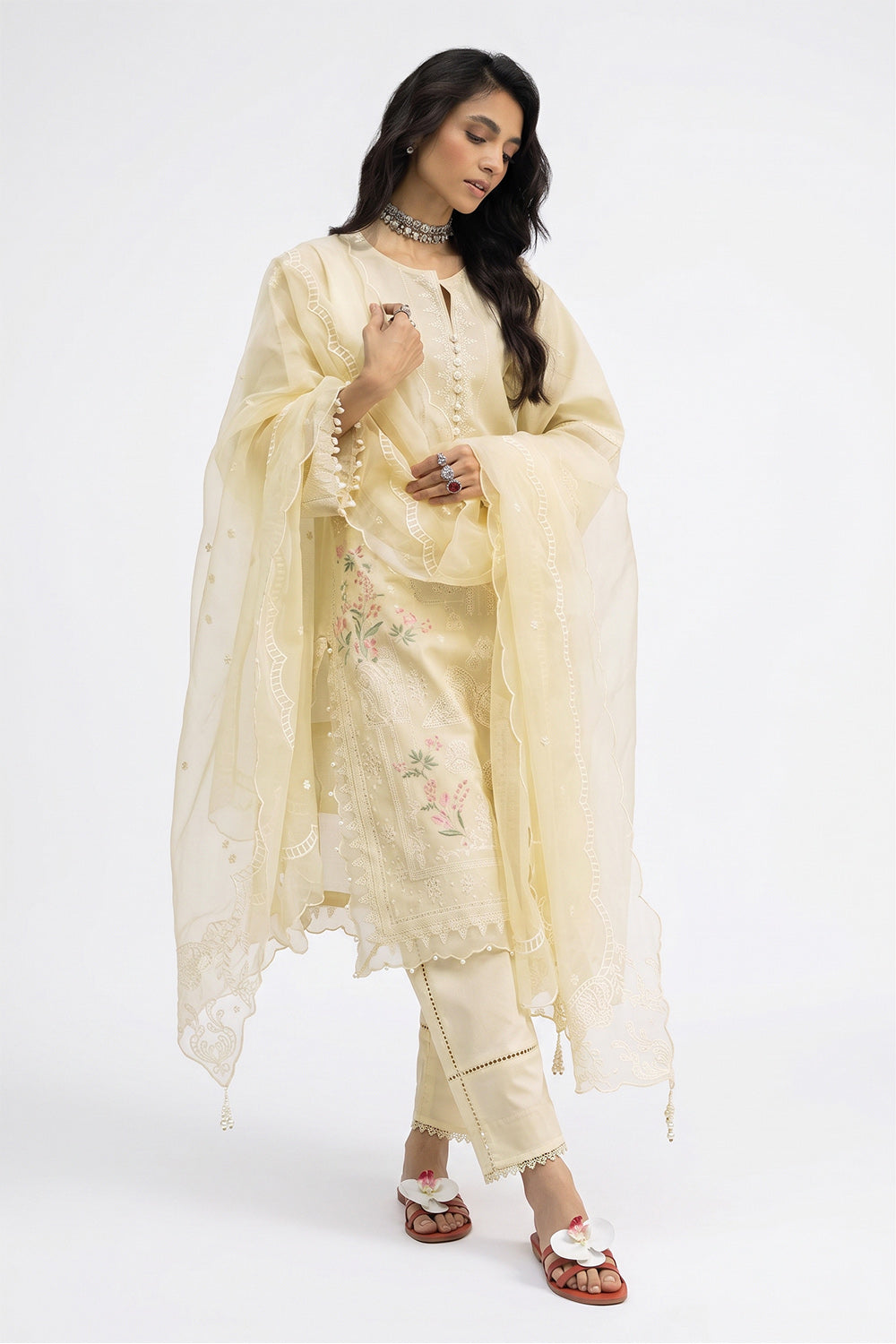 3 Piece Embroidered Lawn Suit and Embroidered Organza Dupatta