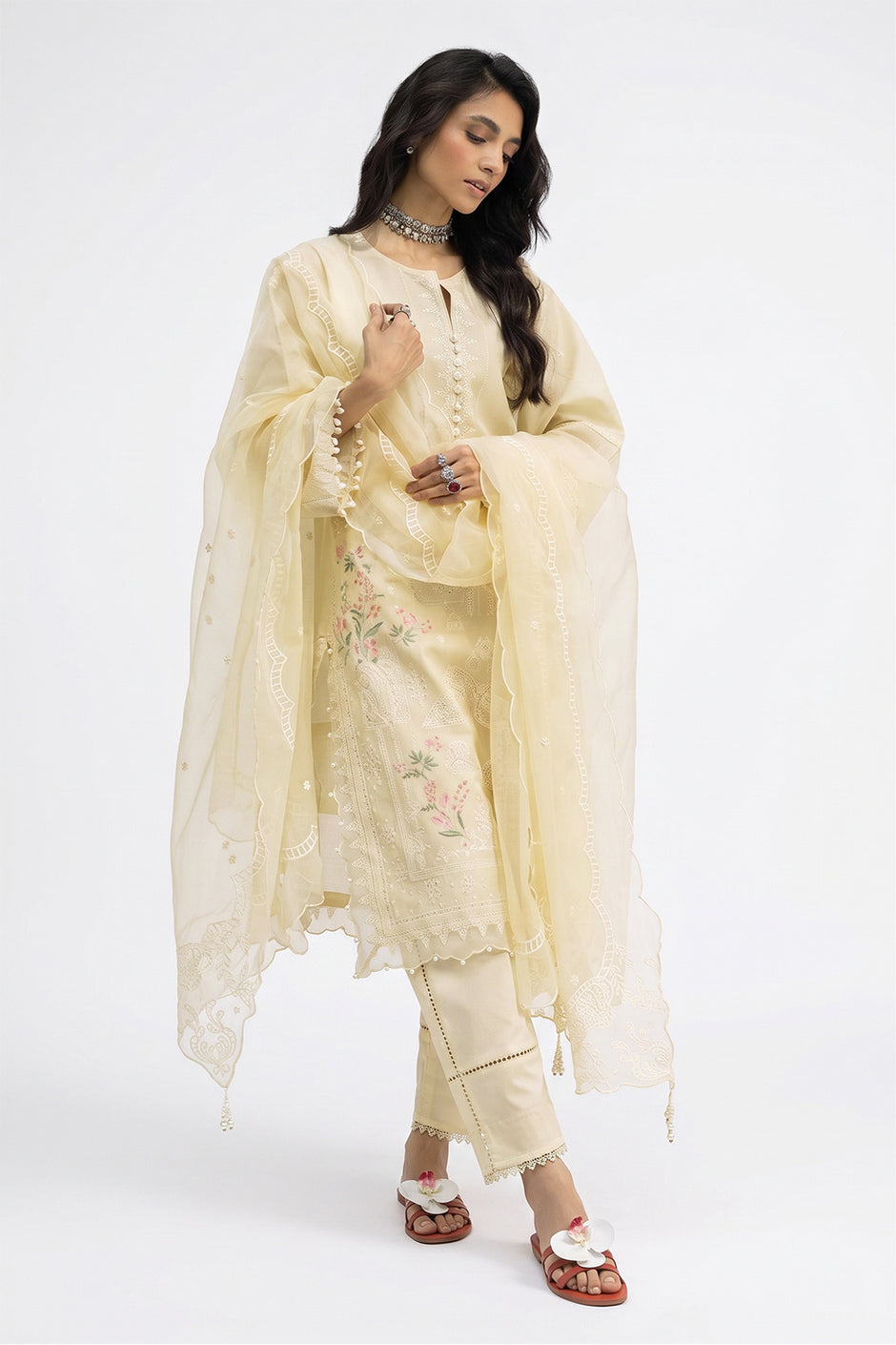 3 Piece Embroidered Lawn Suit and Embroidered Organza Dupatta