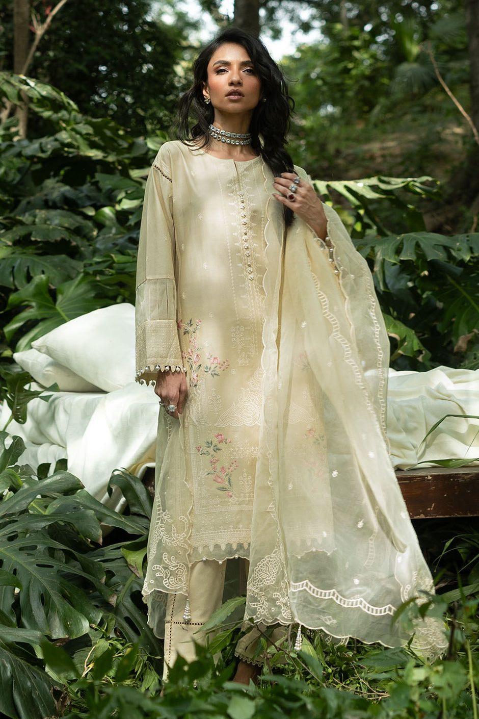 3 Piece Embroidered Lawn Suit and Embroidered Organza Dupatta