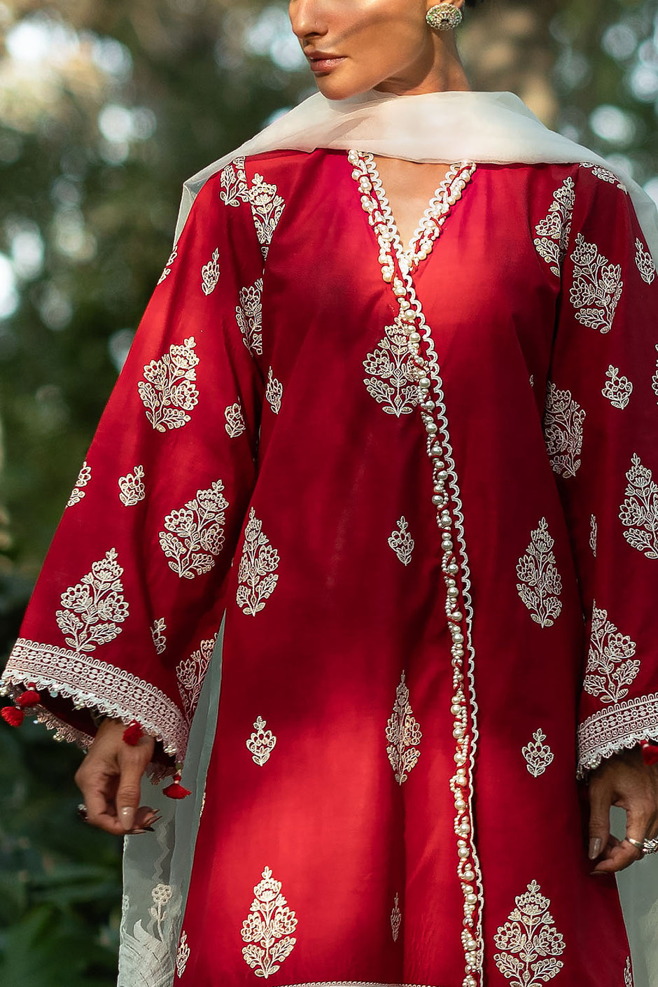 3 Piece Embroidered Lawn Suit with Embroidered Organza Borders and Embroidered Organza Dupatta