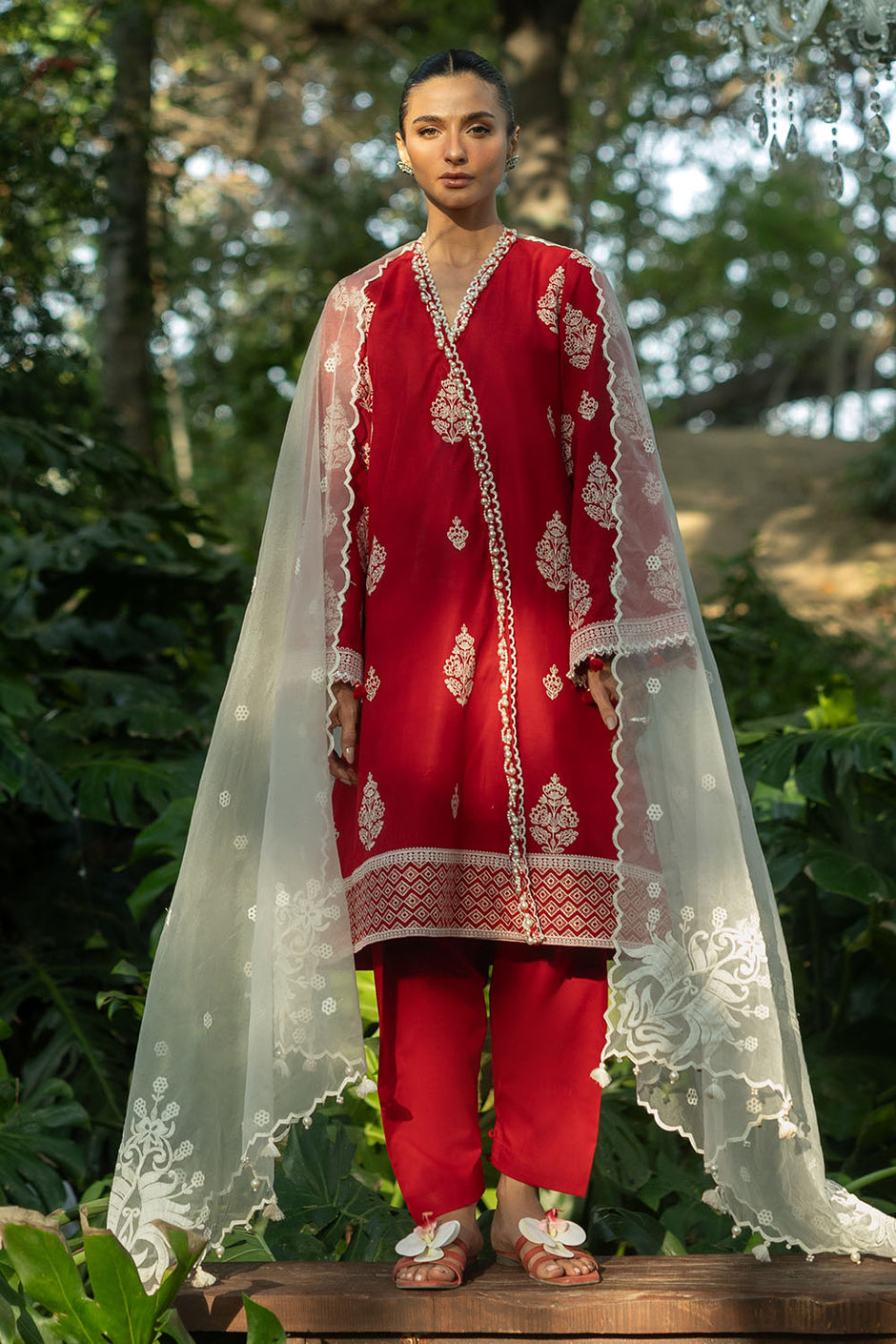 3 Piece Embroidered Lawn Suit with Embroidered Organza Borders and Embroidered Organza Dupatta