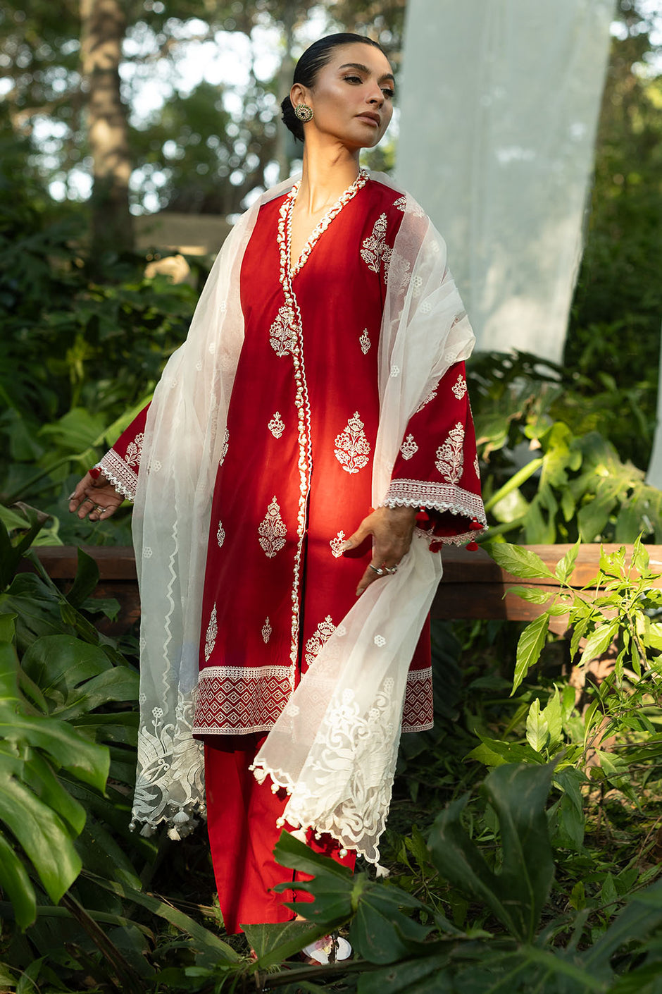 3 Piece Embroidered Lawn Suit with Embroidered Organza Borders and Embroidered Organza Dupatta