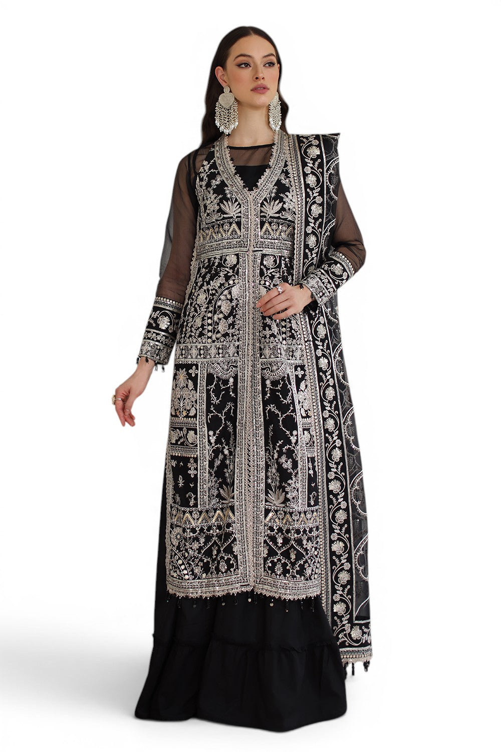 3 Piece Embroidered Lawn Suit with Organza Dupatta