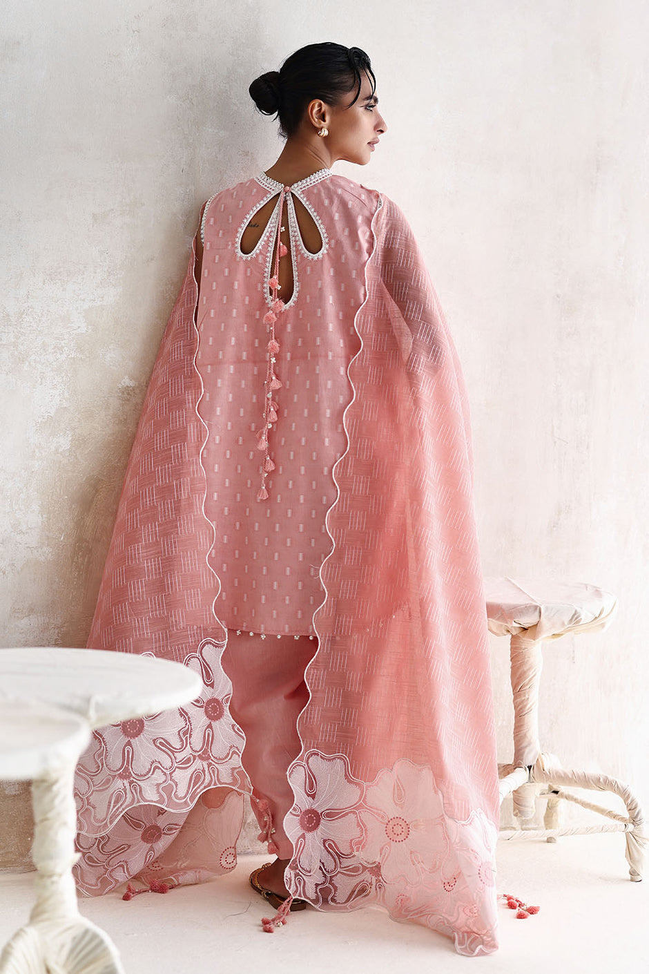 3 Piece Embroidered Jacquard Suit with Paper Cotton Dupatta and Embroidered Pallu