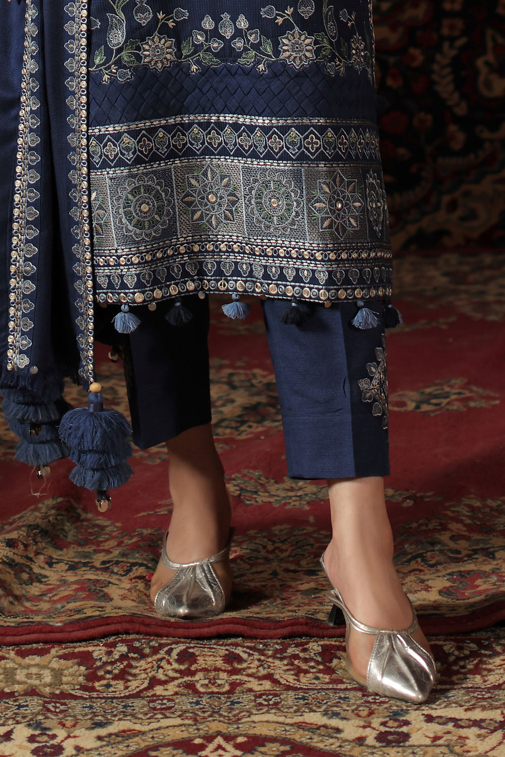 3 Piece Embroidered Linen Stripe Suit