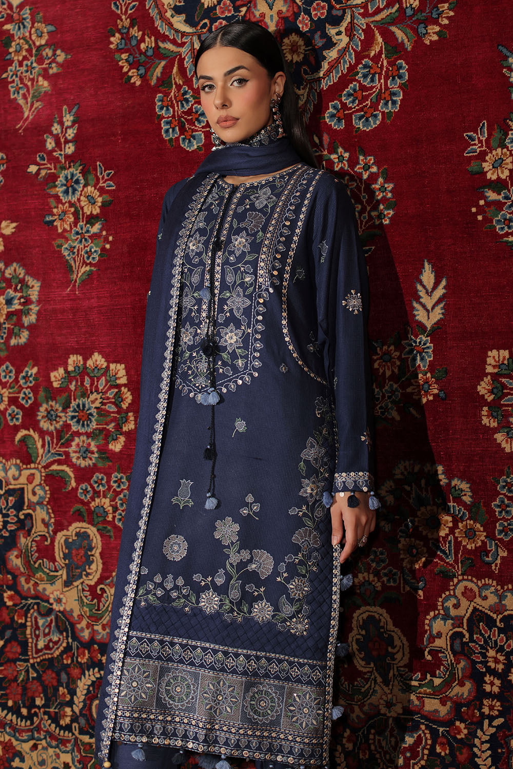 3 Piece Embroidered Linen Stripe Suit