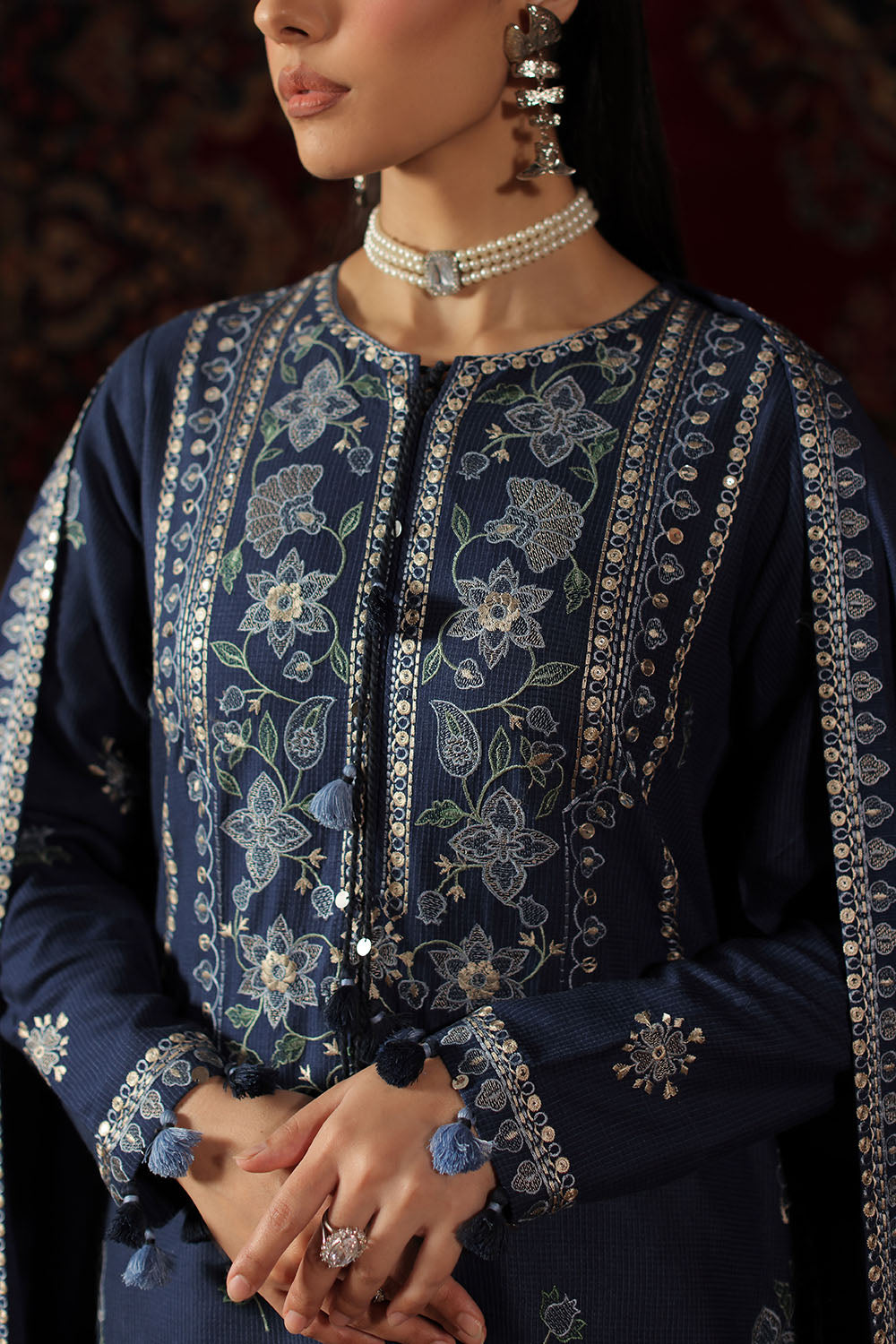 3 Piece Embroidered Linen Stripe Suit