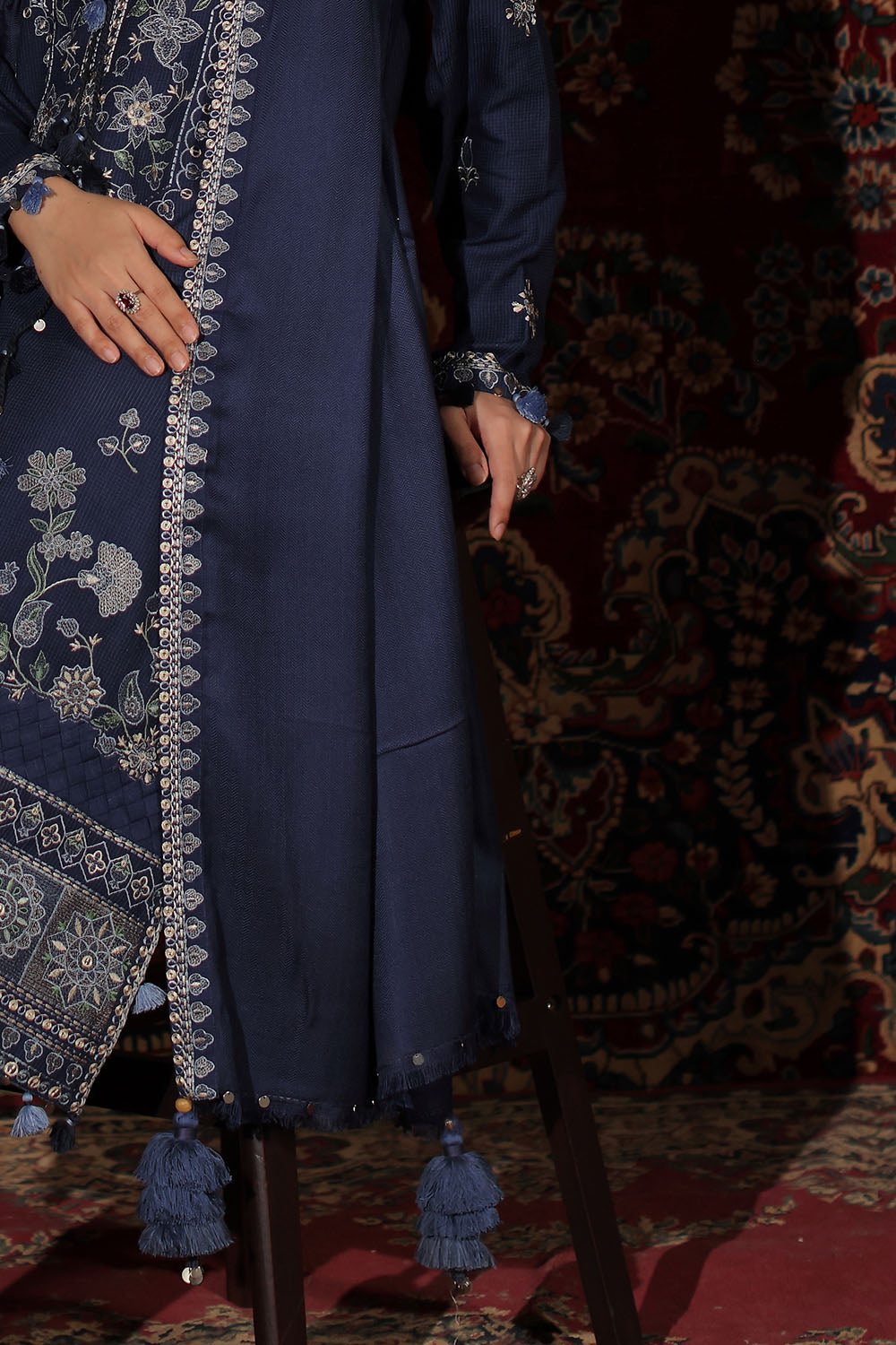 3 Piece Embroidered Linen Stripe Suit
