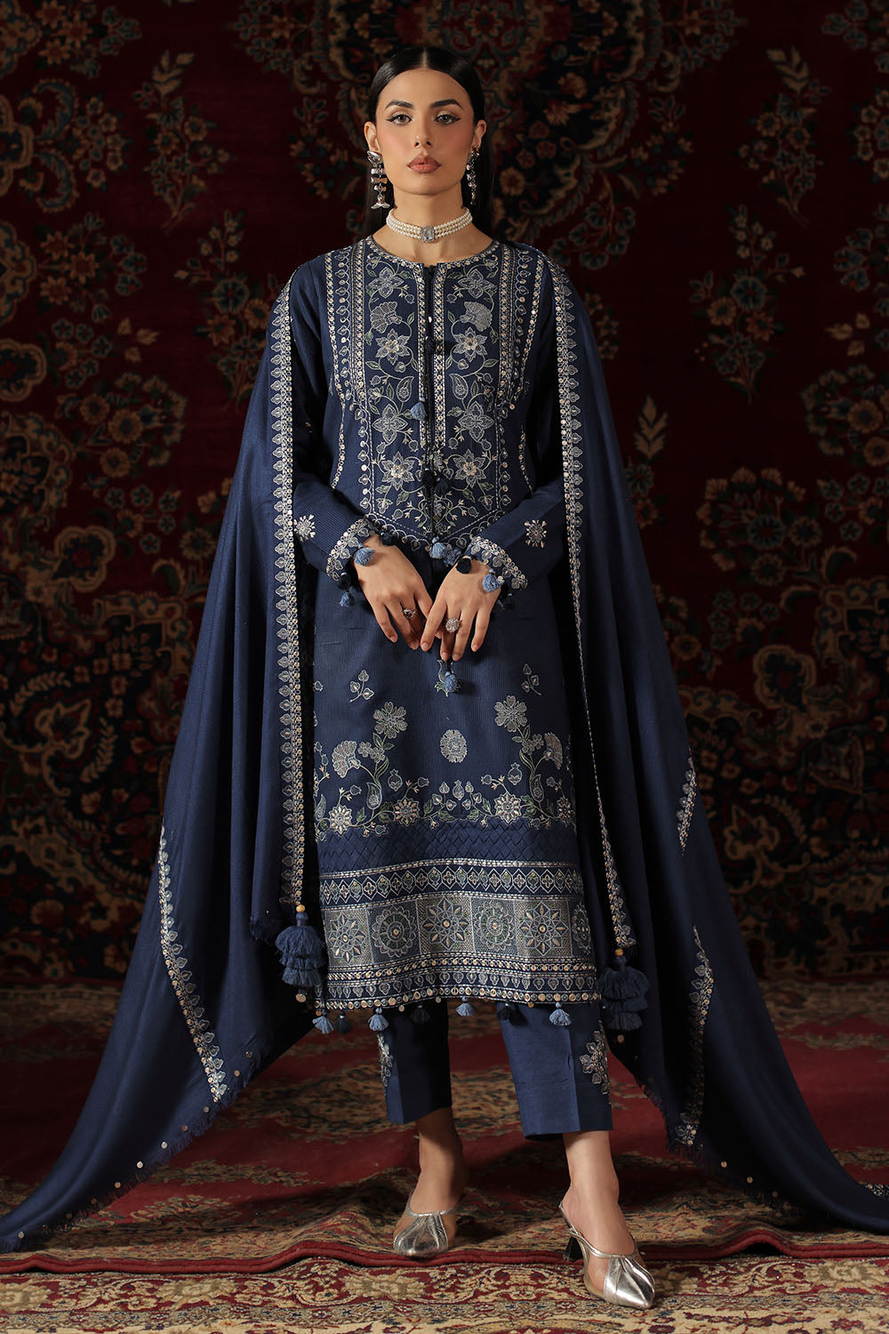 3 Piece Embroidered Linen Stripe Suit