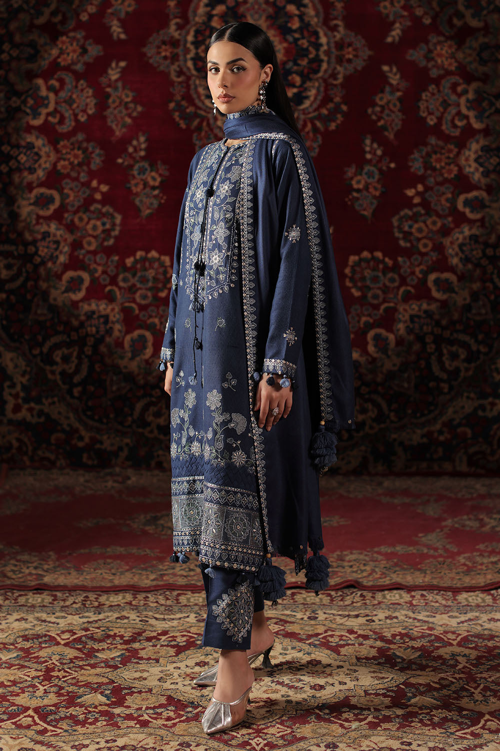 3 Piece Embroidered Linen Stripe Suit