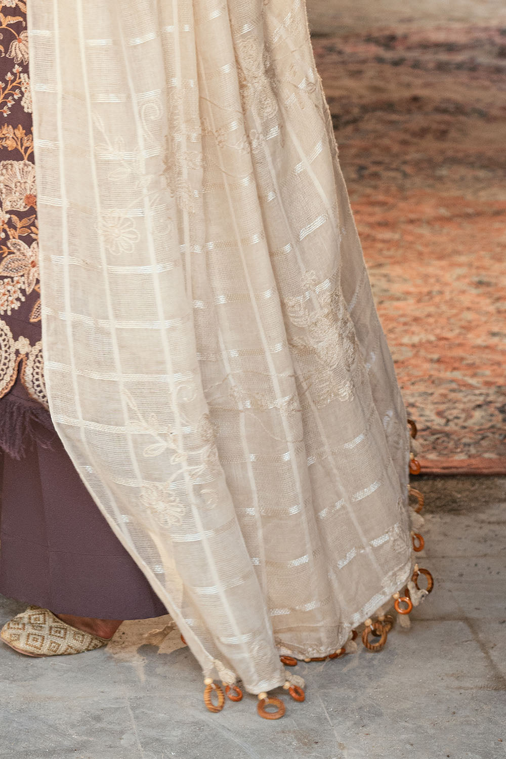 3 Piece Embroidered Pashmina Suit with Embroidered Karandi Shirt and Dyed Trouser AP-52017