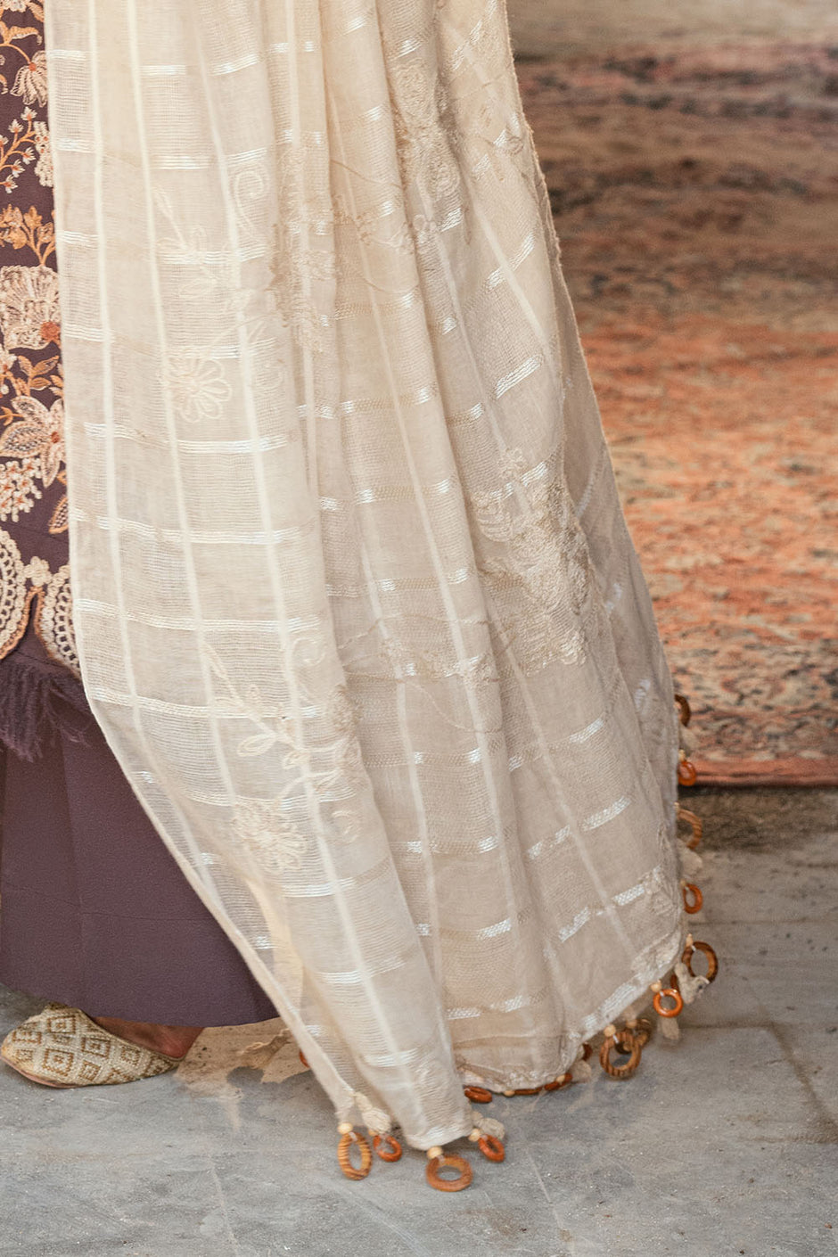 3 Piece Embroidered Pashmina Suit with Embroidered Karandi Shirt and Dyed Trouser