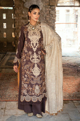 3 Piece Embroidered Pashmina Suit with Embroidered Karandi Shirt and Dyed Trouser AP-52017
